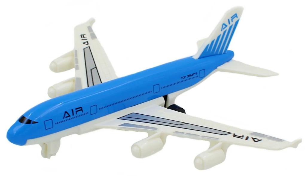 Avion albastru de jucărie sistem pull-back