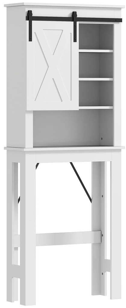 HOMCOM Mobilier WC deasupra toaletei cu ușă glisantă, cu 6 compartimente de depozitare, alb | Aosom Romania