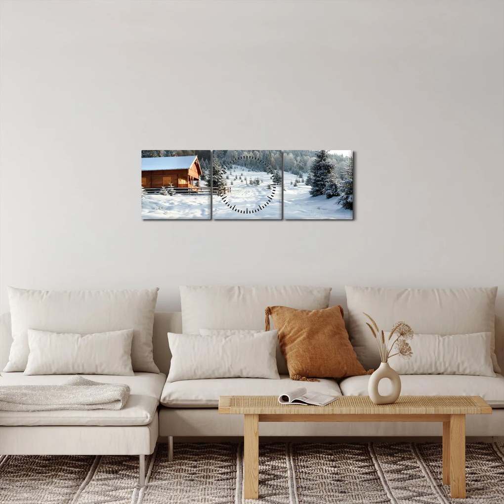 Tablou - Cabană de munte (cu ceas) (90x30 cm)