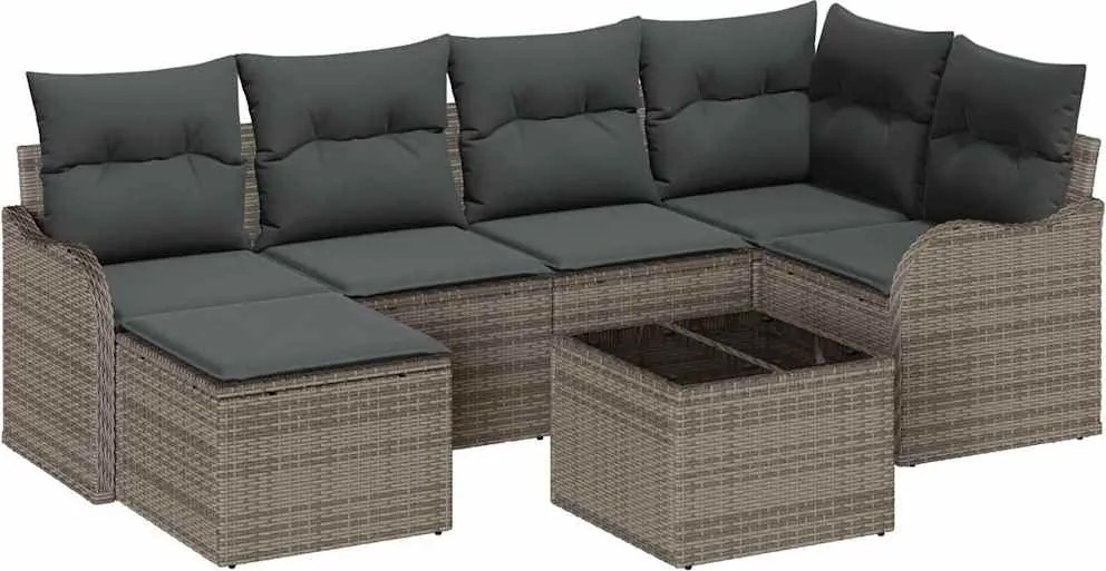 vidaXL Set de canapele pentru grădină cu pernă 7 pcs Gri Rattan poli