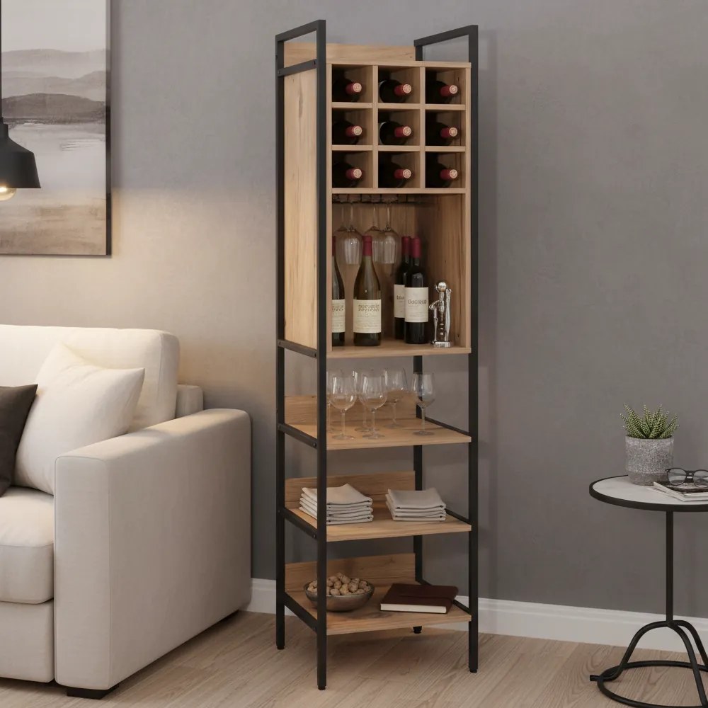Raft pentru vin, stejar/negru, VINPO