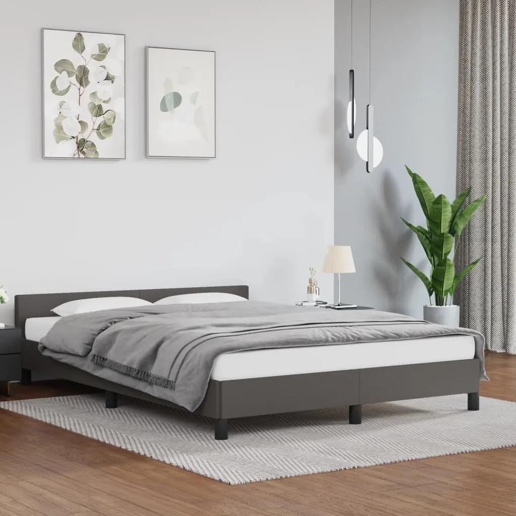 347505 vidaXL Cadru de pat cu tăblie, gri, 140x200 cm, piele ecologică