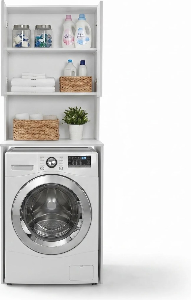 Dulap Baie Adore cu Loc Pentru Masina de Spalat, 3 Rafturi, 2 Usi, Alb, 65x182x60 cm