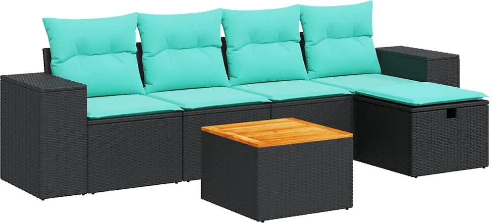 vidaXL Set mobilier de grădină cu perne, 6 piese, negru, poliratan