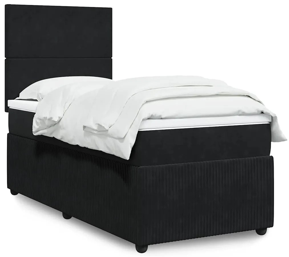 vidaXL Pat box spring cu saltea, negru, 100x200 cm, catifea