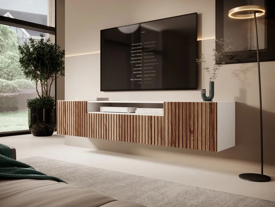Comodă TV Miro Hanging – 200x41x53 cm – Alb / Catania