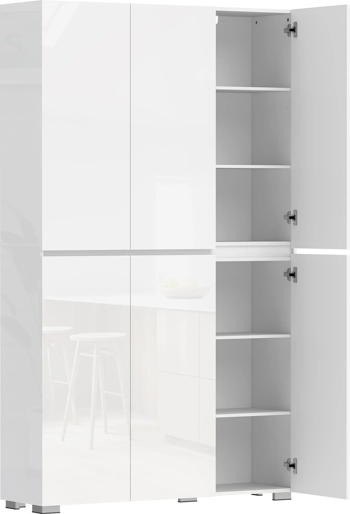 HOMCOM Bufet înalt pentru bucătărie dulap de bucătărie cu finisaj lucios 6 uși cu închidere silențioasă rafturi reglabile alb | Aosom Romania
