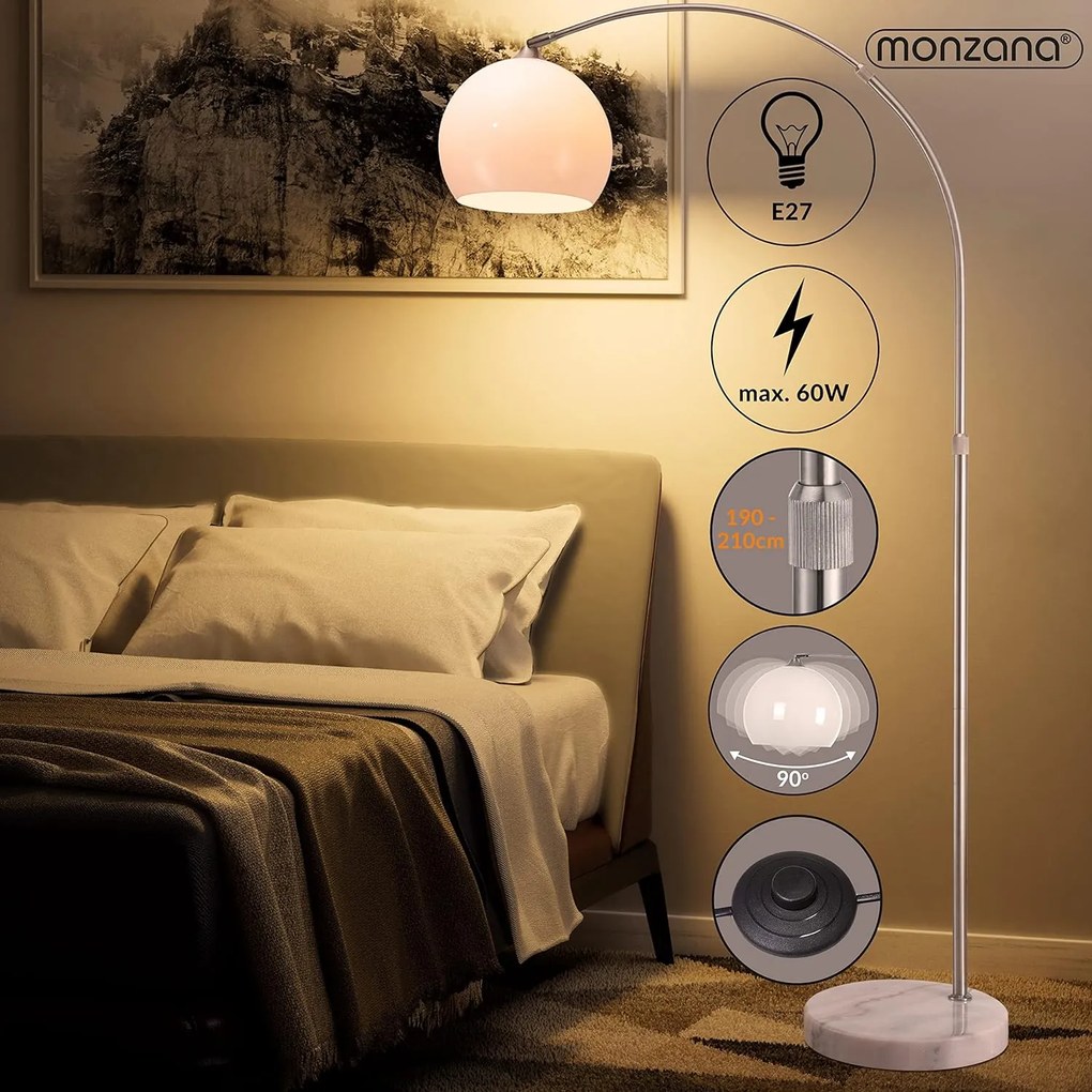 Deuba Lampă de podea curbată de design cu bază de marmură - reglabilă la 190-200 cm