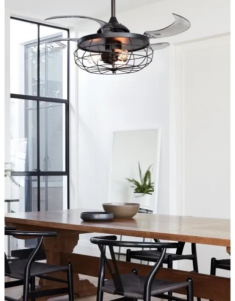 Ventilator LED de tavan FANAWAY 212920 INDUSTRI 3xE27/4W/230V negru + telecomandă