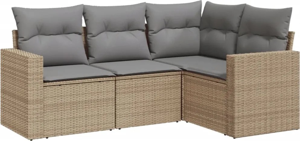 vidaXL Set canapele de grădină, 4 piese, cu perne, bej, poliratan