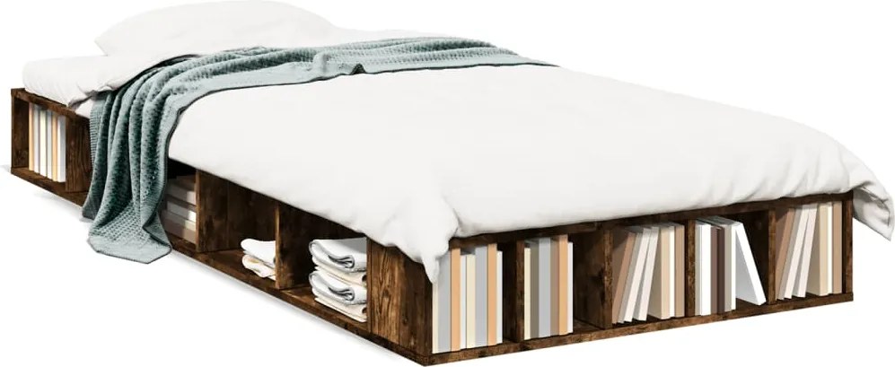 vidaXL Cadru de pat, stejar fumuriu, 90x200 cm, lemn prelucrat