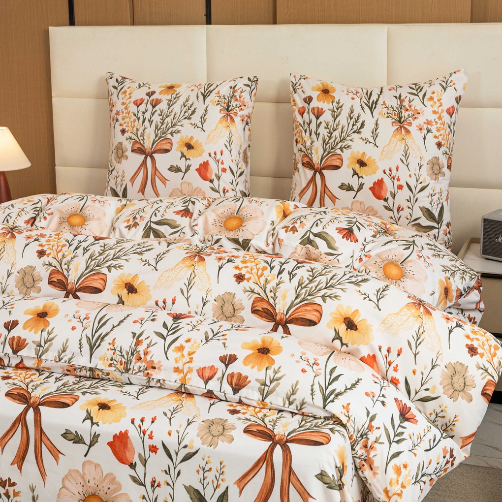 Lenjerie de pat din microfibra FLORAL RIBBON crem Dimensiune lenjerie de pat: 2 buc 70 x 90 cm | 200 x 220 cm