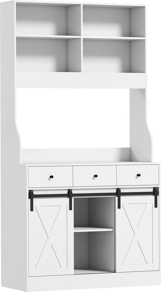 HOMCOM Dulap de bucătărie cu 2 uși glisante 3 sertare Blat pentru cuptor cu microunde și rafturi reglabile Alb 93,5x40x180cm | Aosom Romania