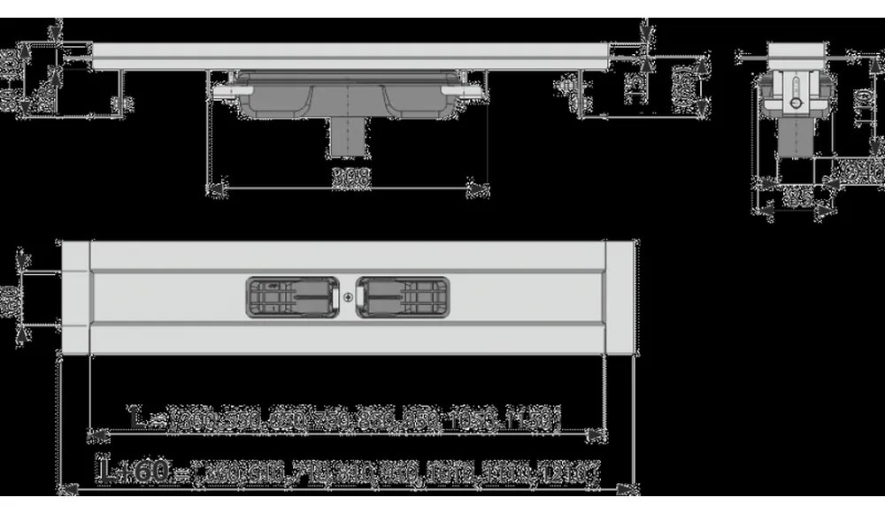 Rigola de dus Professional Low 115 cm, cu margine pentru gratar plin, scurgere verticala, otel inoxidabil 1150 mm