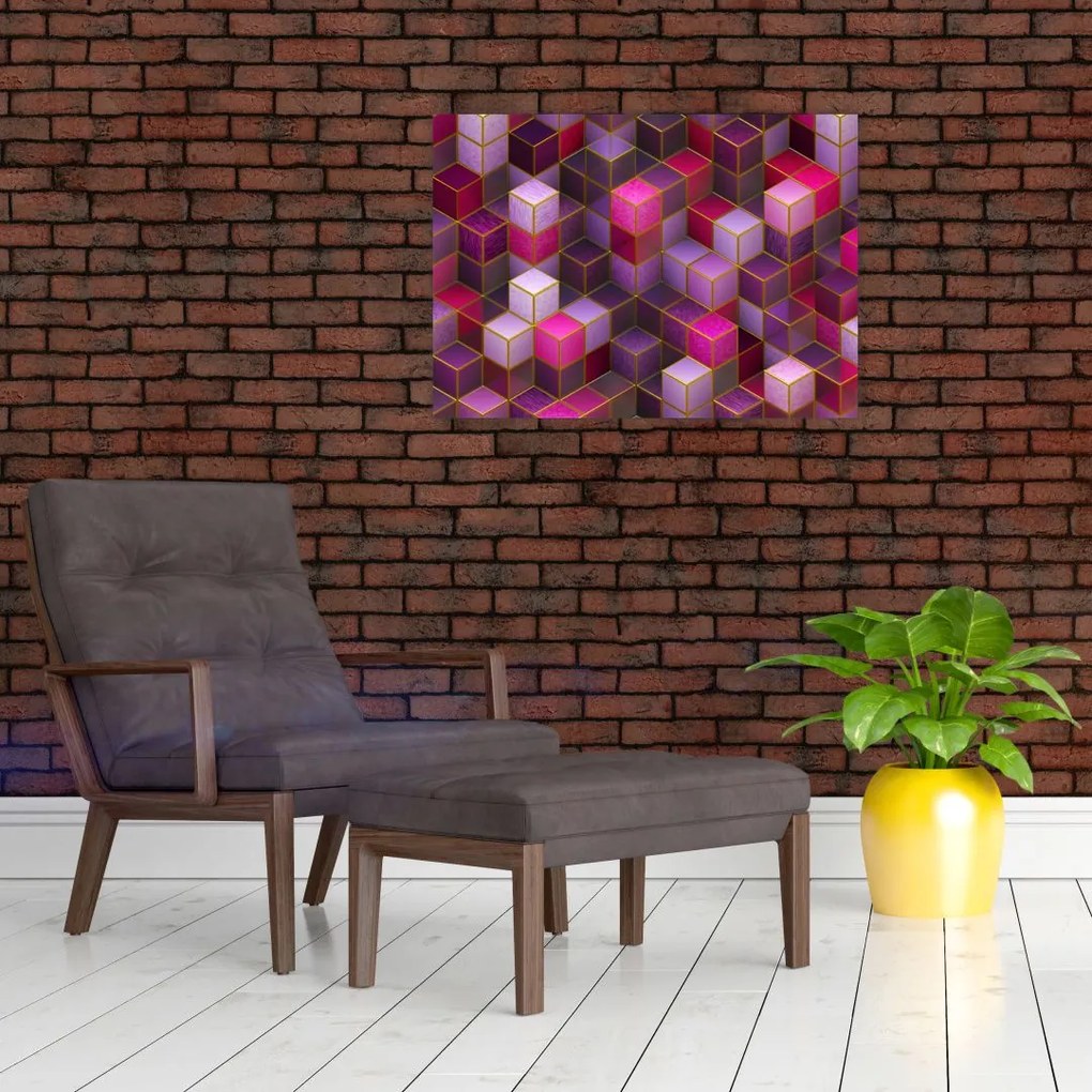 Tablou pe sticlă - Cuburi violet (70x50 cm)