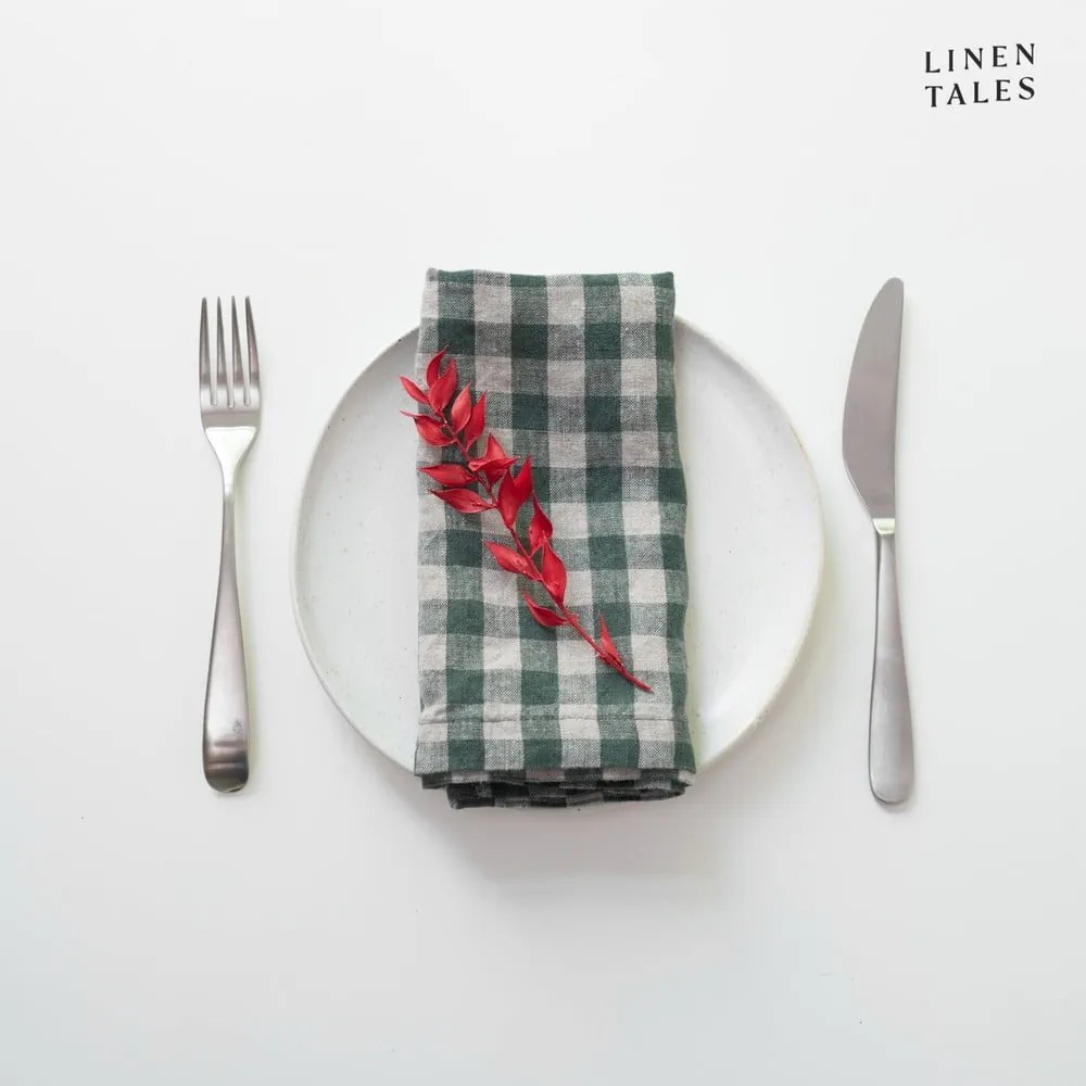 Șervețele 2 buc. din in 40x40 cm Forest Green Gingham – Linen Tales