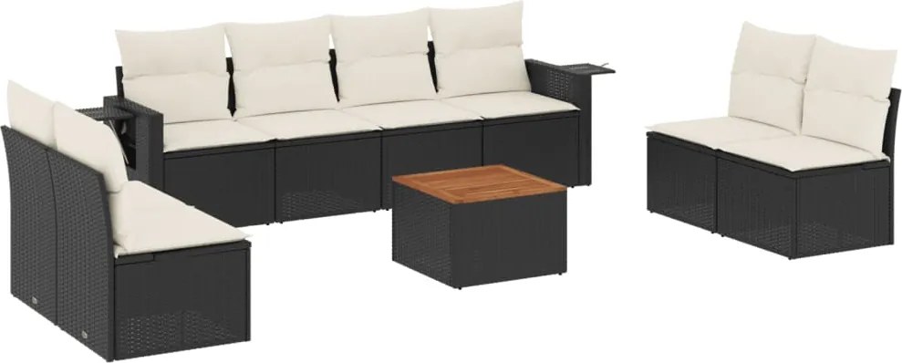 vidaXL Set mobilier de grădină cu perne, 9 piese, negru, poliratan