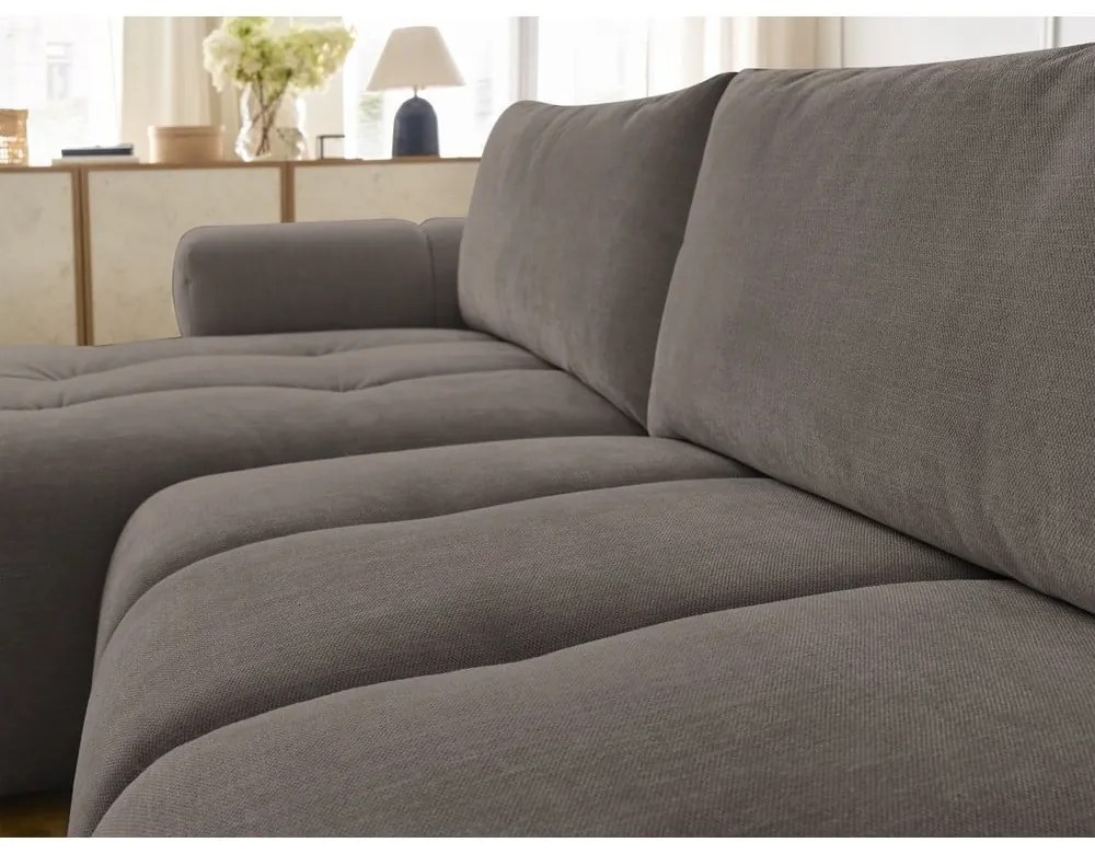 Colțar taupe extensibil/cu spațiu de depozitare (cu colț pe partea stângă/cu șezlong) Fuji – Bobochic Paris