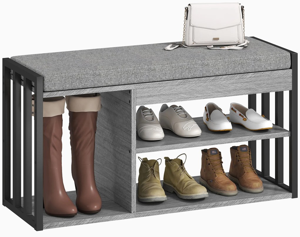 HOMCOM Suport pentru pantofi cu bancă de ședere, mobilier de hol pentru pantofi, dulap cu design în 3 trepte, pentru hol, intrare, camera de zi, dormitor, Gri | Aosom Romania