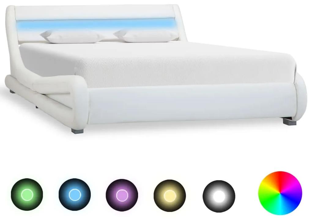 285736 vidaXL Cadru de pat cu LED, alb, 160 x 200 cm, piele ecologică