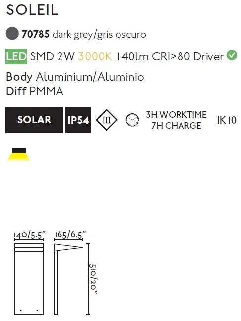 Stalp LED solar iluminat exterior ambiental IP54 SOLEIL