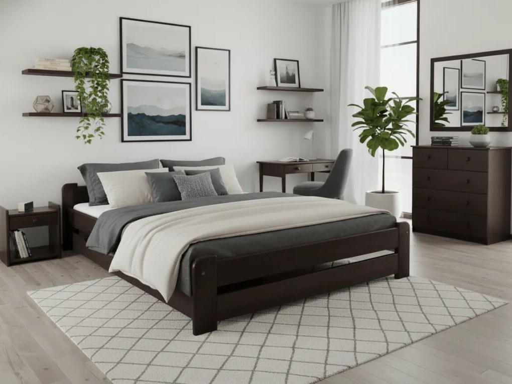 Pat Emily 140x200 cm, nuc Saltele: Cu saltele Coco Maxi 20 cm, Somiera pat: Cu lamele drepte