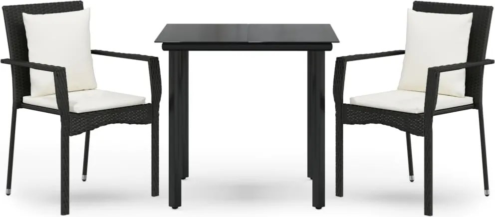 vidaXL Set mobilier de grădină cu perne, 3 piese, negru, poliratan
