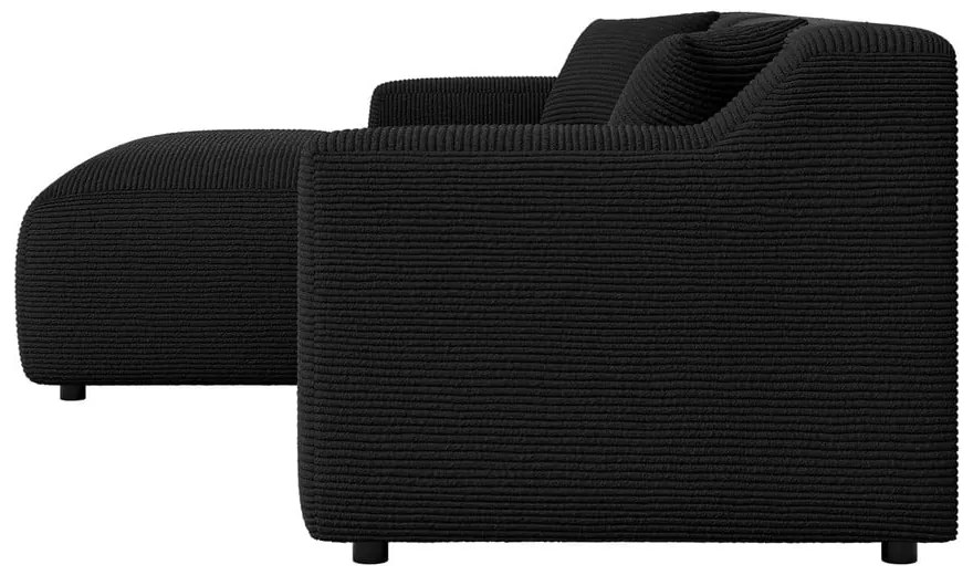 Colțar negru cu tapițerie din catifea reiată (cu colț pe partea stângă, cu șezlong) Martin – Ropez