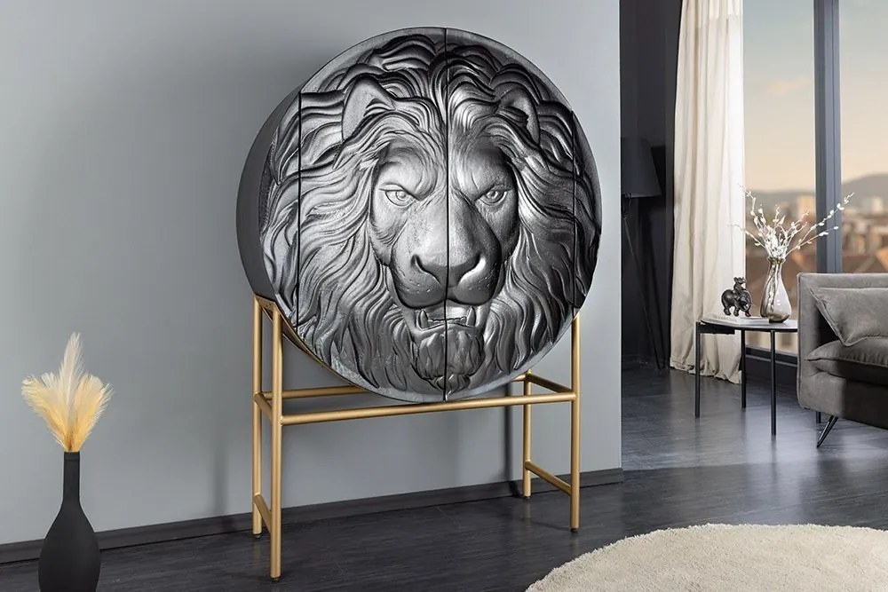 Bufet Elegant din Lemn de Mango, Negru, LION 140cm 3D
