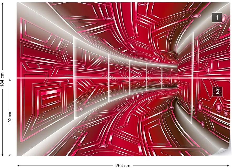 GLIX Fototapet - Modern 3D Tech Tunnel Red Vliesová tapeta  - 254x184 cm