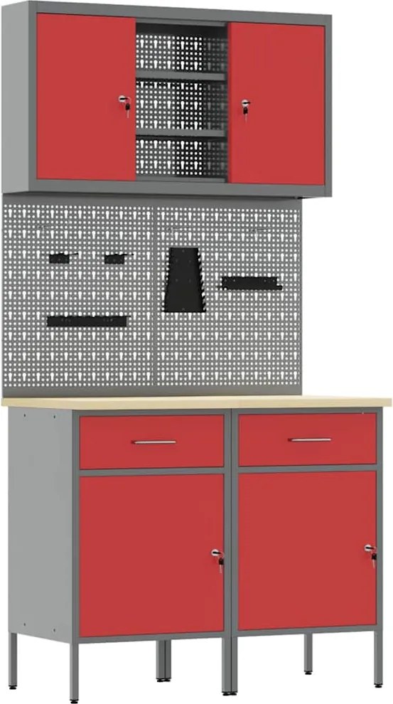 vidaXL Set de dulapuri de lucru cu sertar cu raft Manual 6 pcs Roșu
