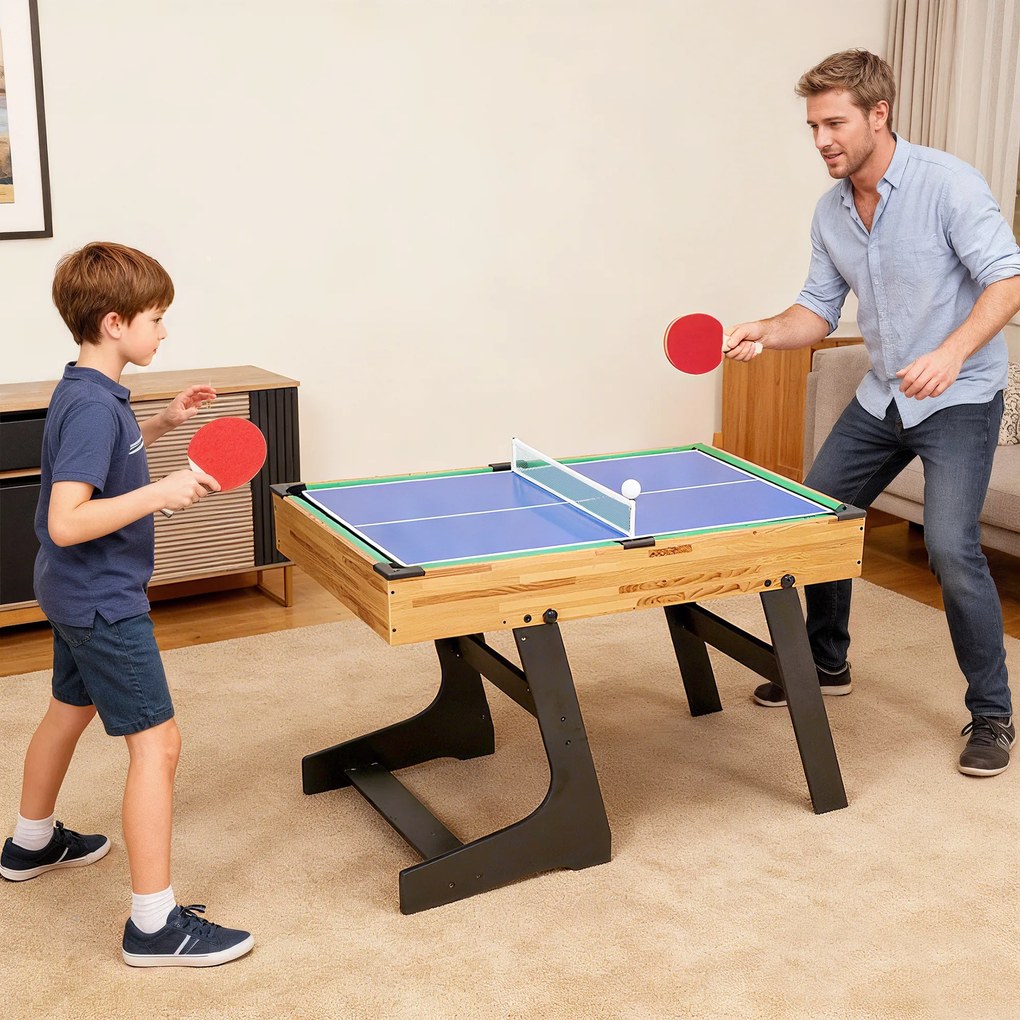 SPORTNOW Masă de Jocuri 13 în 1 Pliabilă cu Fotbal de Masă, Ping Pong, Hockey, Biliard, Șah și Altele, Nuc | Aosom Romania
