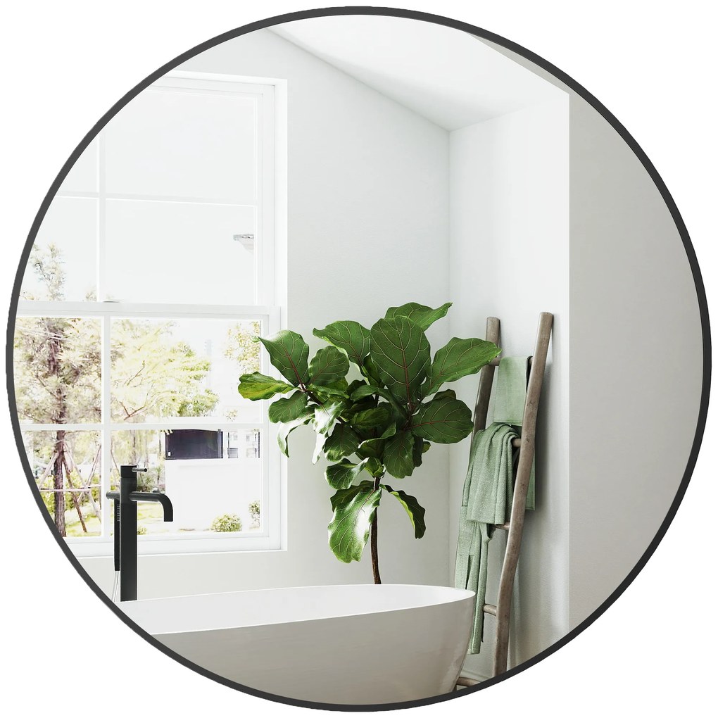 HOMCOM Oglinda rotunda oglinda baie cadru metalic usor de instalat, pentru dormitor, living, intrare, Ø 70 x 2,5 cm negru | Aosom Romania