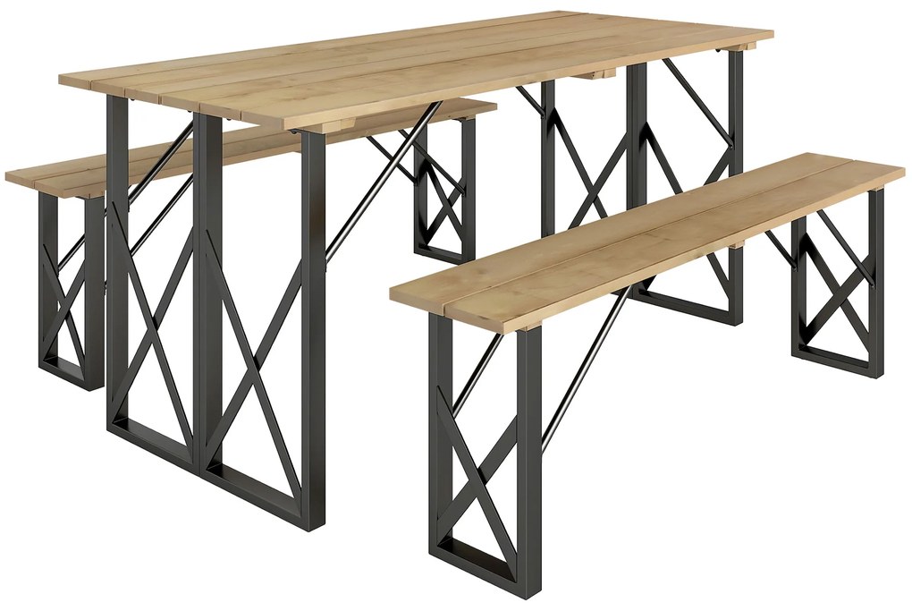 Outsunny set masă și bănci din lemn pentru 6-8 persoane, 160 cm, cu orificiu pentru umbrelă de 5 cm, design durabil, maro | Aosom Romania