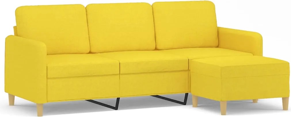 vidaXL Canapea cu 3 locuri și taburet, galben deschis, 180 cm, textil