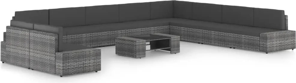 vidaXL Set mobilier de grădină cu perne, 11 piese, gri, poliratan