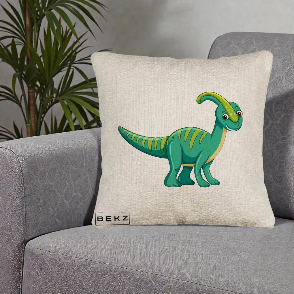 Perna Decorativa Parasaur Verde, 40x40 cm, Bej Canapea, Husa Detasabila, Perna Inclusa, BEKZ®