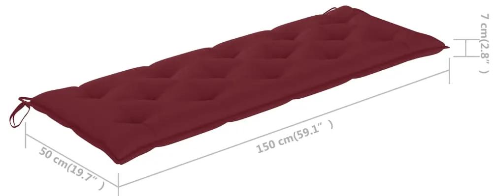 Banca gradina cu perna rosu vin, 150 cm, lemn masiv tec 1, bordo, 150 cm, Bordo