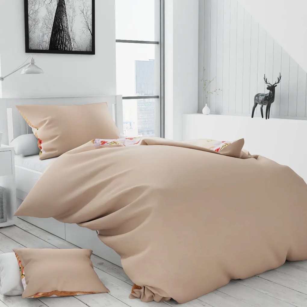 Lenjerie de pat creponata KEDES bej + husa de perna 40 x 50 cm gratuit