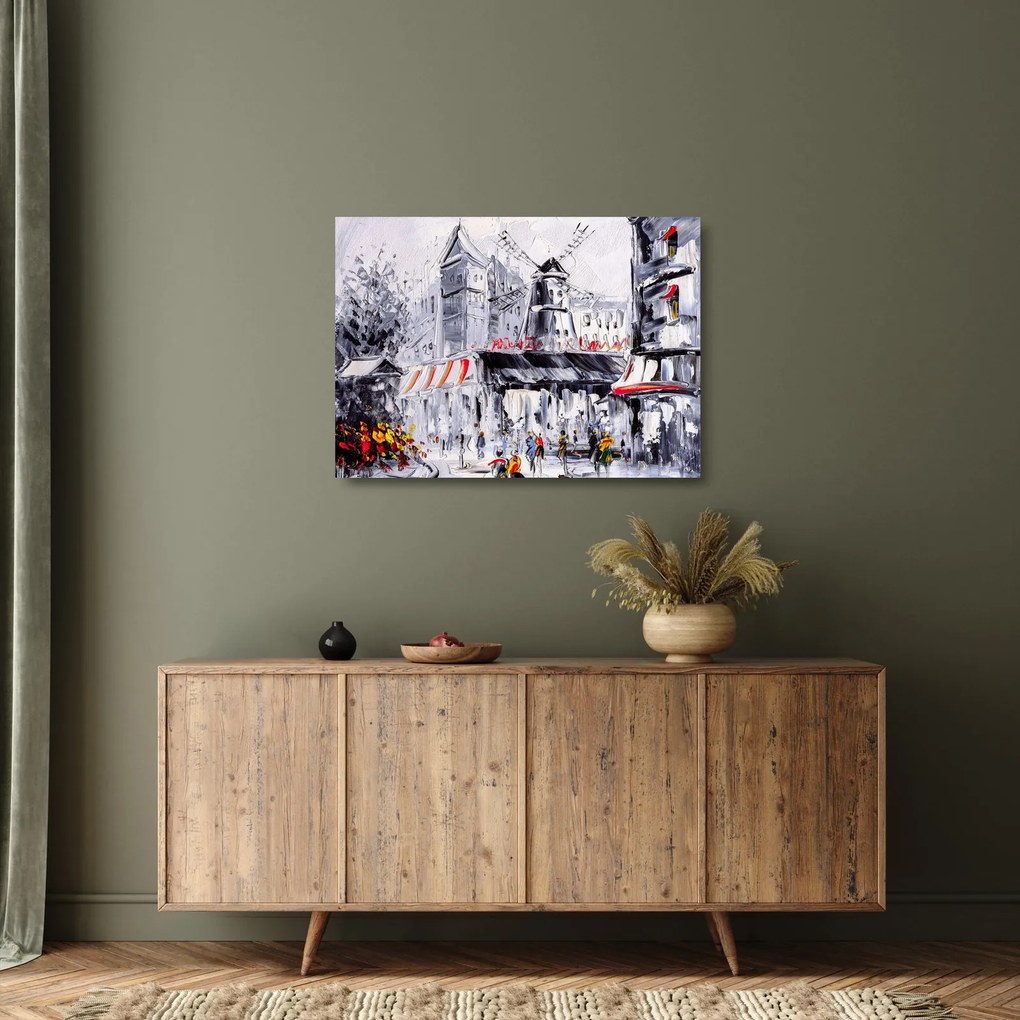 Tablou pe sticlă - Strada din Paris, pictură în ulei (70x50 cm)