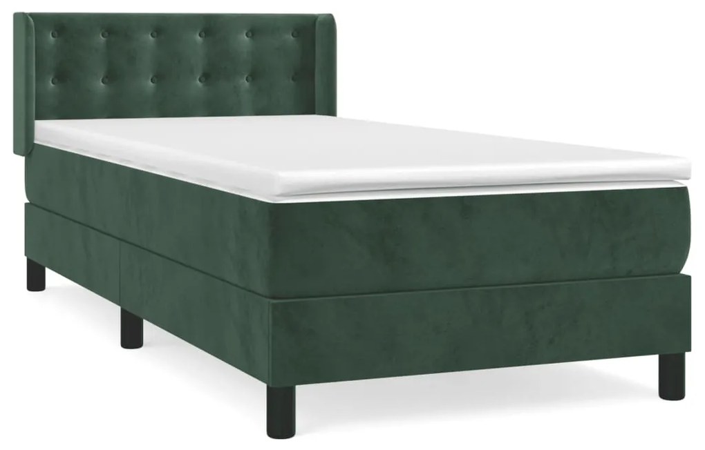 3131180 vidaXL Pat box spring cu saltea, verde închis, 90x200 cm, catifea