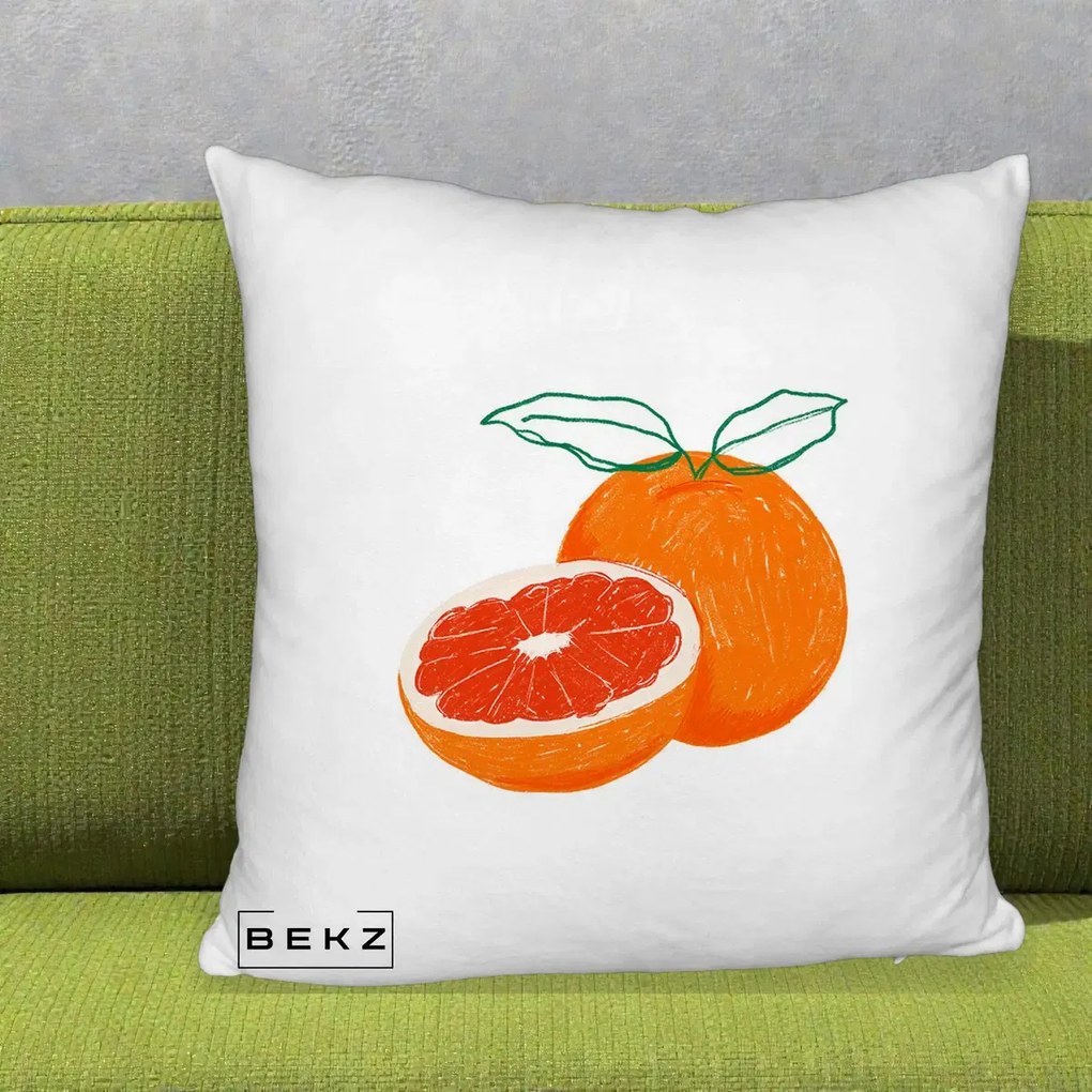 Perna Decorativa Grepfrut Citrus, 40x40 cm, Alb Pufos, Husa Detasabila, Perna Inclusa, BEKZ®