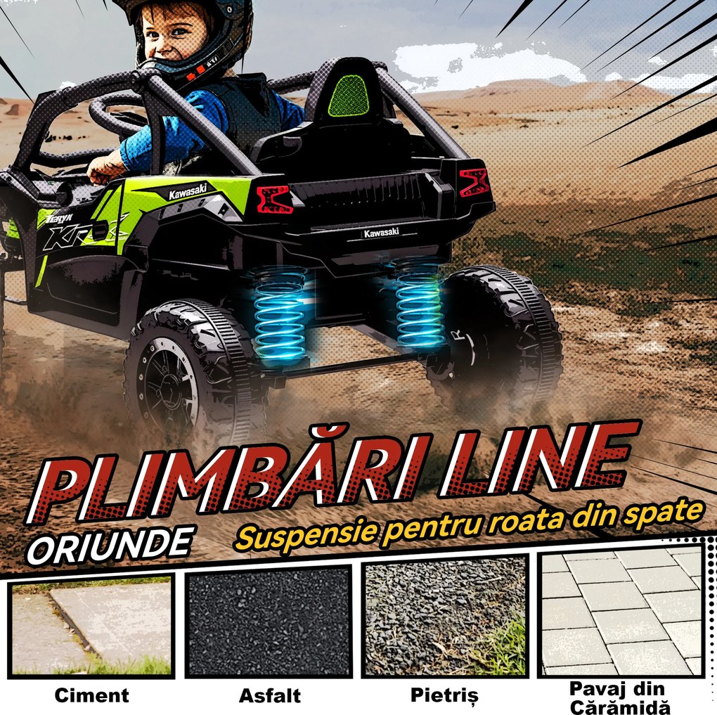 AIYAPLAY ATV Electric pentru Copii 3-5 Ani 12V cu Licență KAWASAKI, Dublu Motor, Telecomandă și Muzică, Negru | Aosom Romania