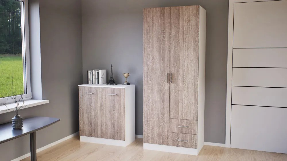 Dulap Miami 80x205 cm stejar York-alb