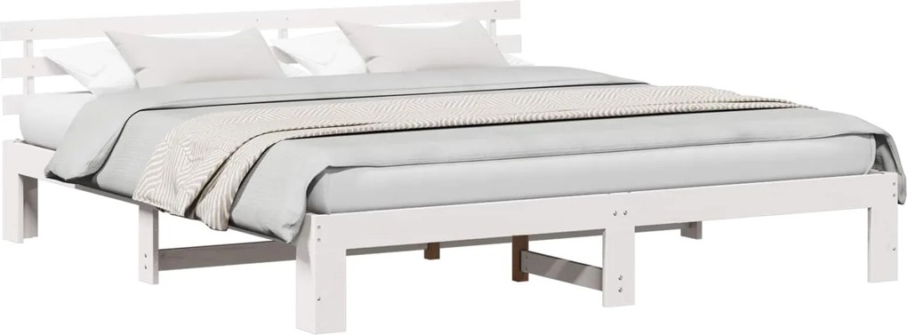 vidaXL Cadru de pat cu headboard Alb 200 x 200 cm Lemn de pin masiv