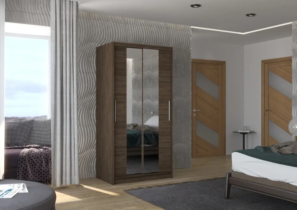 Dulap cu usi glisante si oglinda 100x200 cm, Dragonis, ADRK Furniture (Culoare: Negru / Alb)