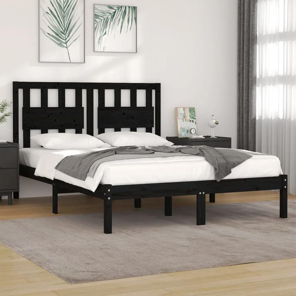3103907 vidaXL Cadru de pat mic dublu, negru, 120x190 cm, lemn masiv de pin