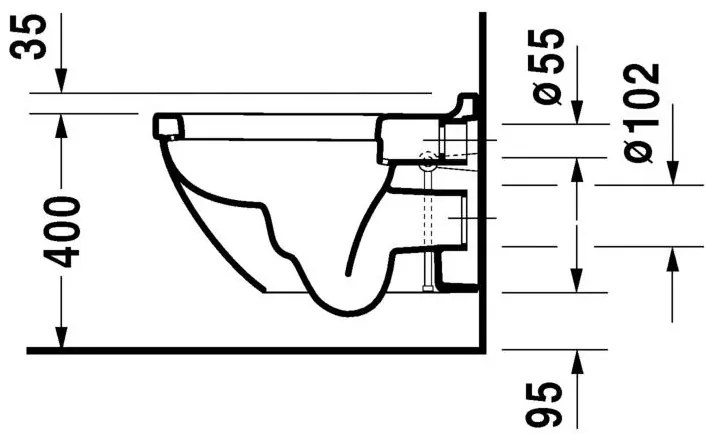 Vas WC suspendat Duravit Starck 3 36x54 cm evacuare orizontala, fixare ascunsa
