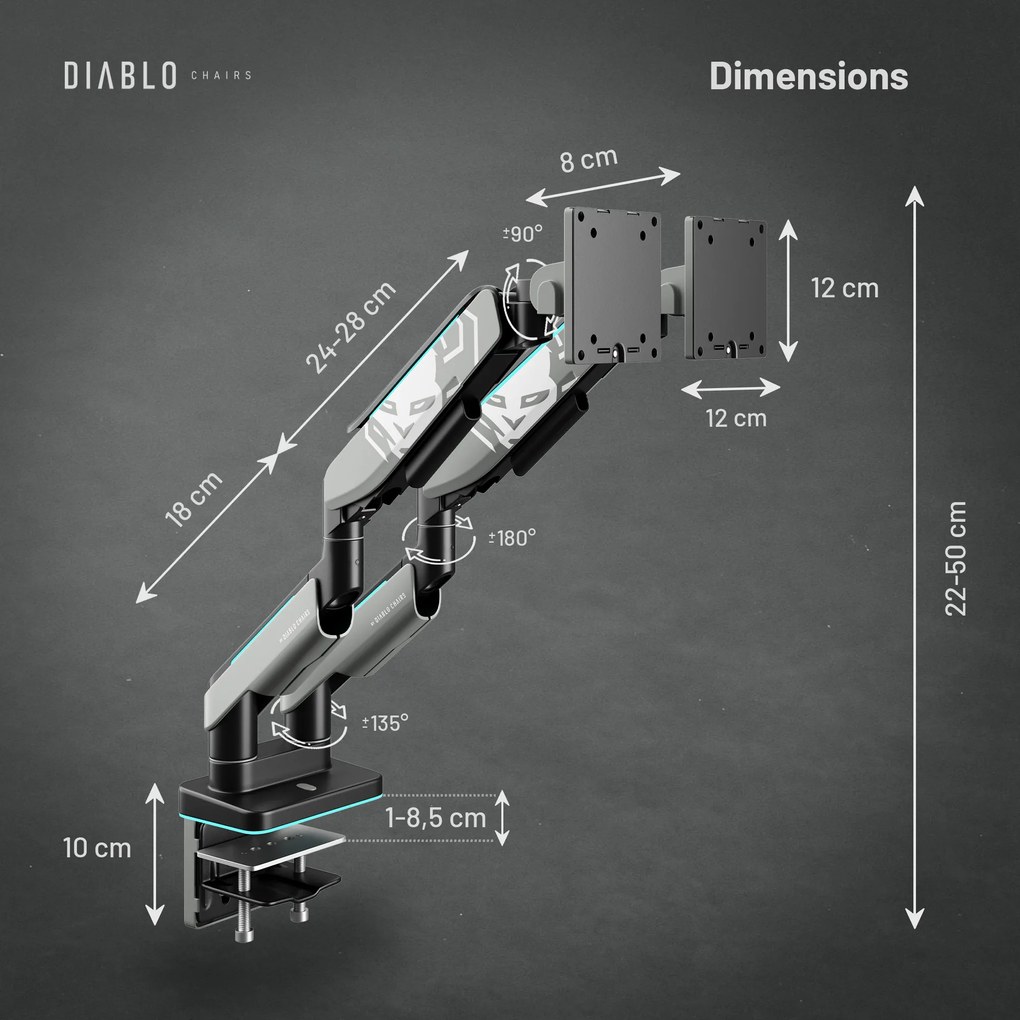 Suport dublu pentru monitoare de 49 de inchi, gri-negru RGB X-Arm Dual