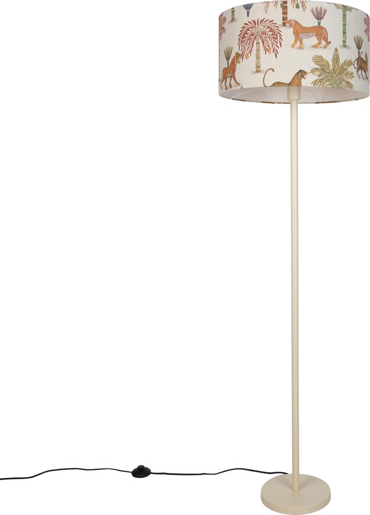 Lampă de podea Japandi Bej cu abajur cu imprimeu animalier multicolor 50 cm - Simplo